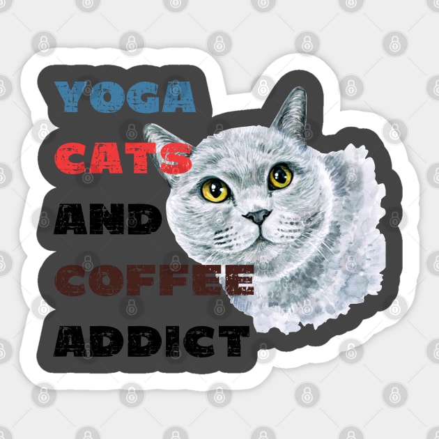 Yoga cats and coffee addict funny quote for yogi Sticker by Red Yoga